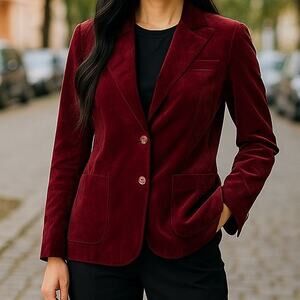 The Fashion Place by Sears Burgundy Two Button Velvet Blazer Size 10